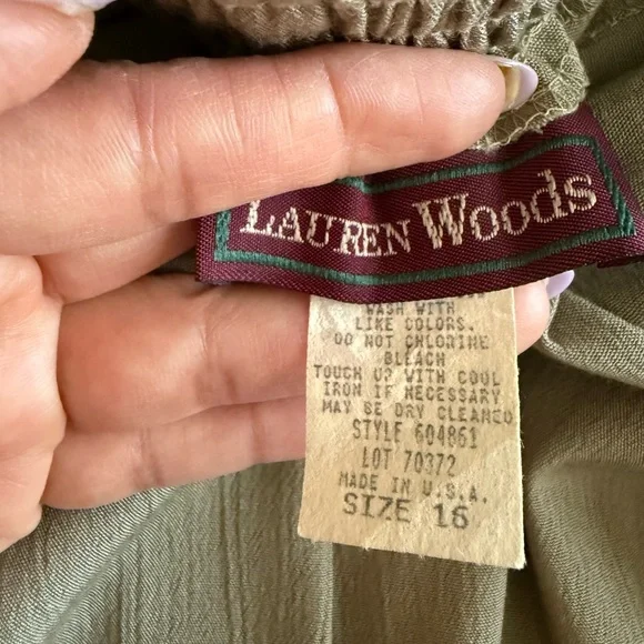 Vintage Belted Pleated Midi Skirt 16 Olive Green Pull On 90's Old Money Academia - Picture 5 of 10